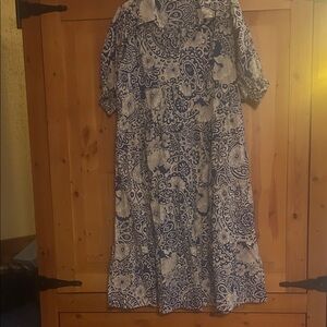 Blue and Beige Floral Paisley Women's Dress